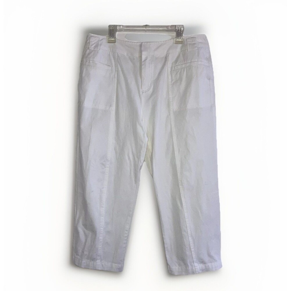 COLDWATER CREEK NAUTRAL FIT Ivory White Cotton Stretch Cropped Capri Chino Pants
